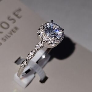 PRIMROSE Sterling Silver Cubic Zirconia Cushion Shape Halo Ring, Size: 9